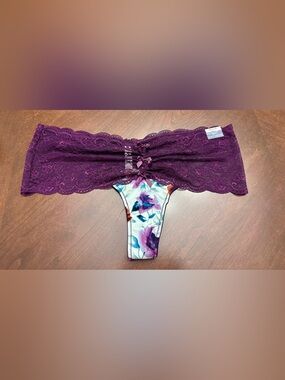 🌸 Cacique Lace Thong Panty Watercolor Floral Front NWT